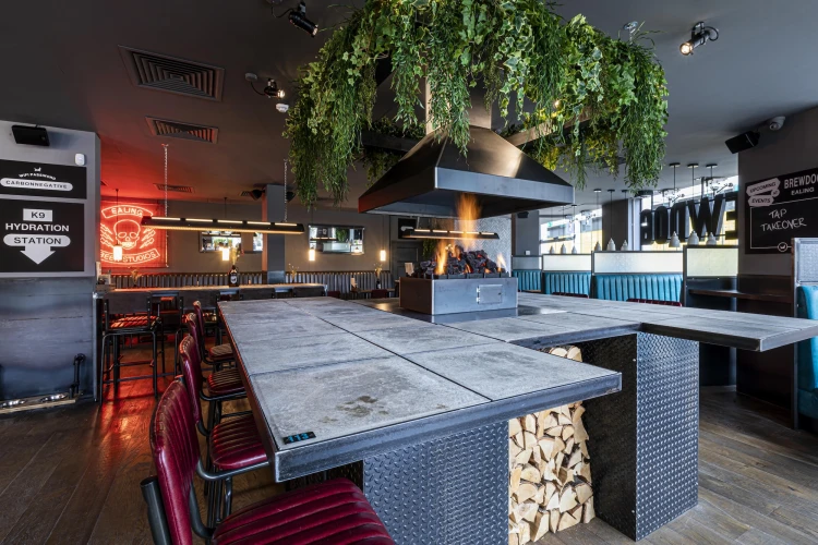 brandvertragende planten die in een restaurant hangen